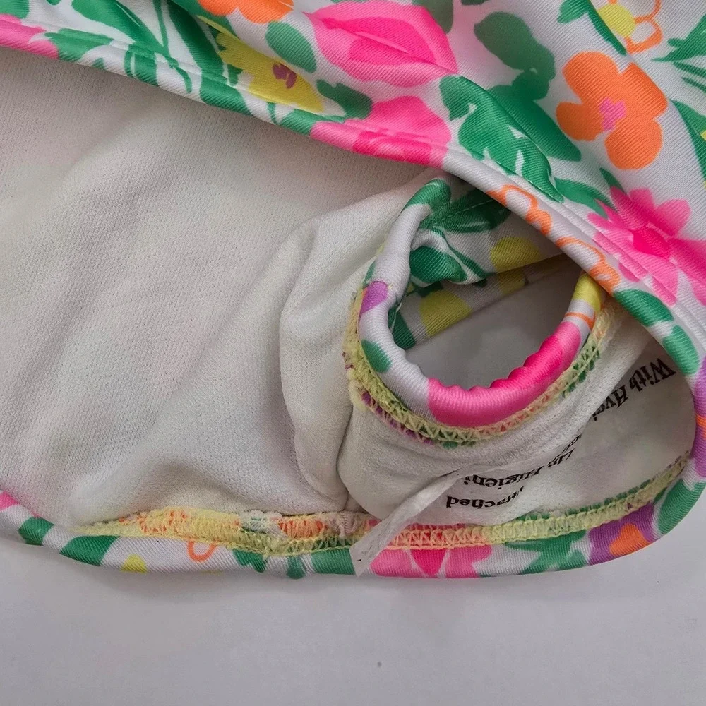 Cat & Jack Girls Floral One Piece Swimsuit Size L 10/12 UPF 50+ Pink Yellow NWT